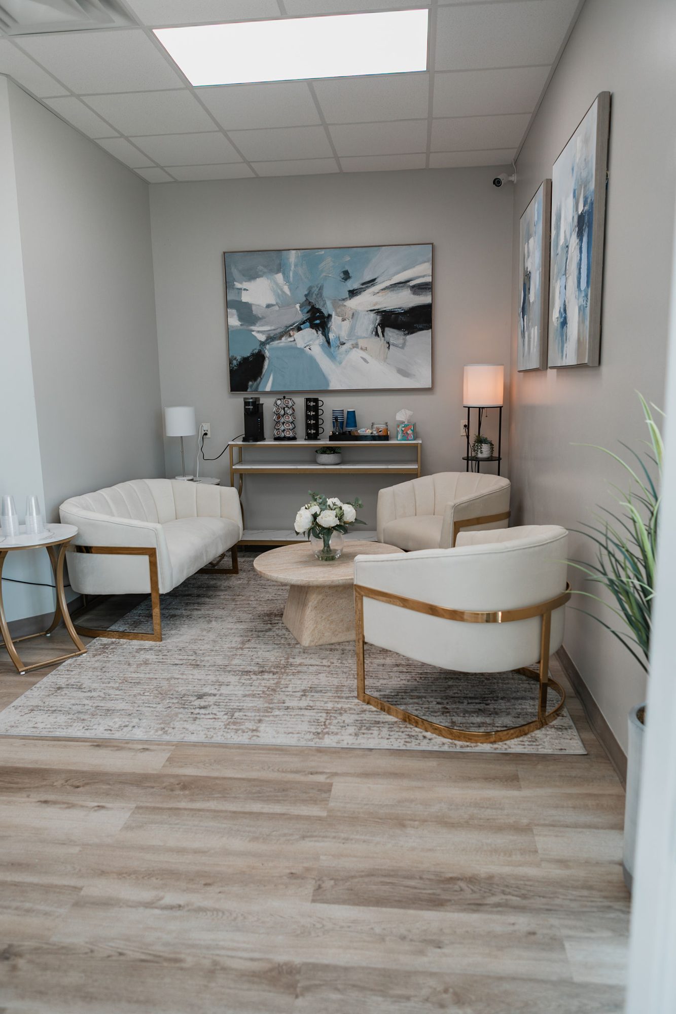 Finished lobby and waiting area in an Indianapolis-area commercial build-out